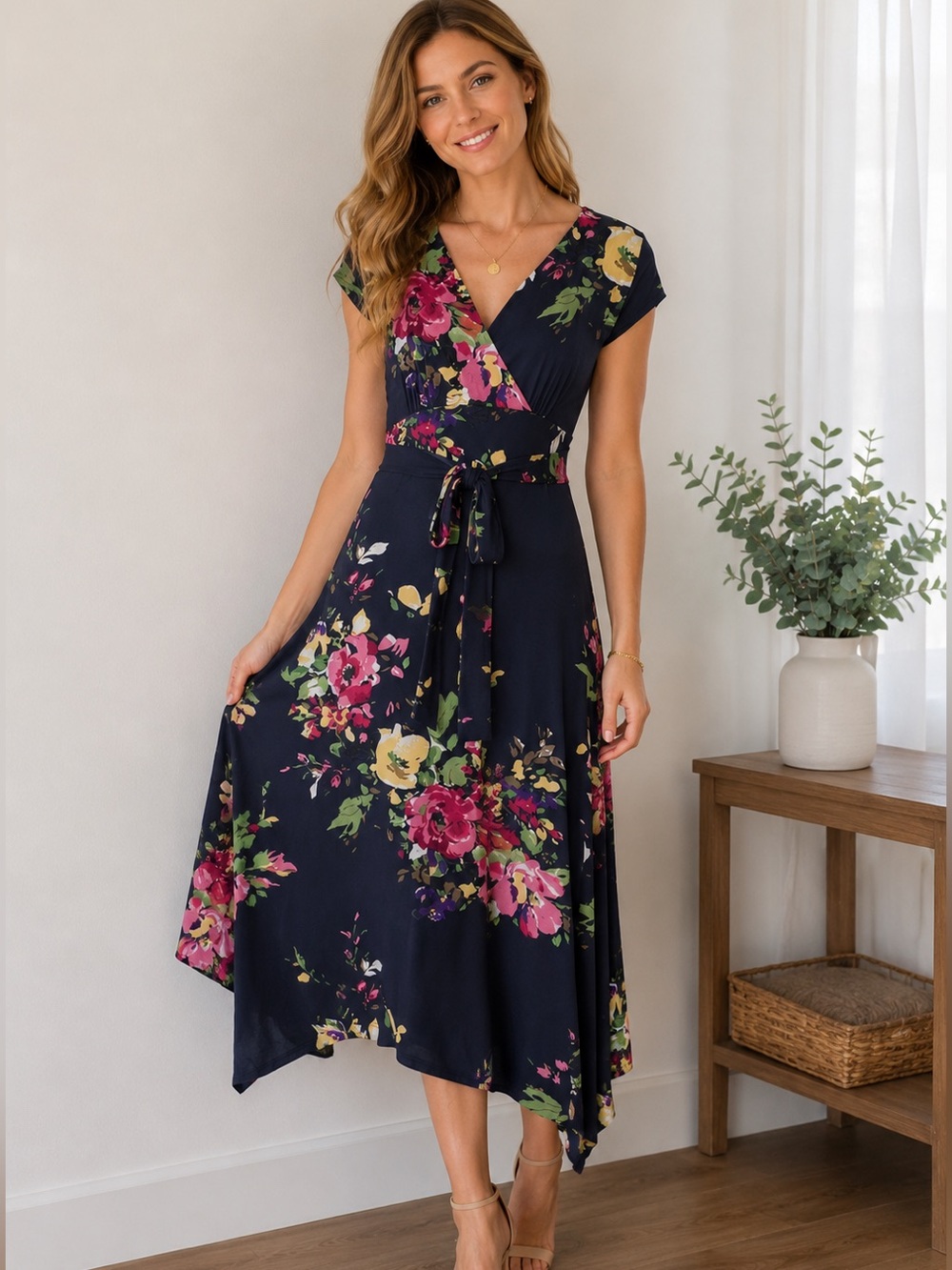 Lascana Handkerchief Hem Dress with Tie Waist, NWT, Size 6. $70 MSRP